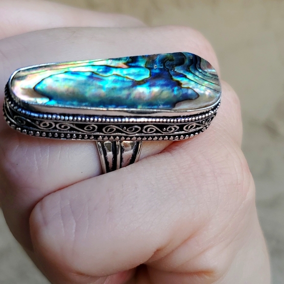 New Oversized Abalone Shell 925 Silver Statement Ring. - Picture 11 of 16